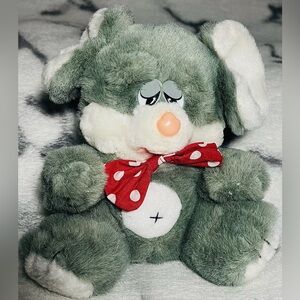 TENDER TAILS 1989 Vintage Grey Mouse with Red Bow 7” Plush Toy by Junior Star